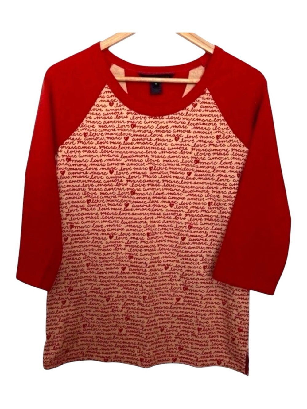 MARC by Marc Jacobs raglan shirt red cream in medium cozy casual 3/4 sleeves